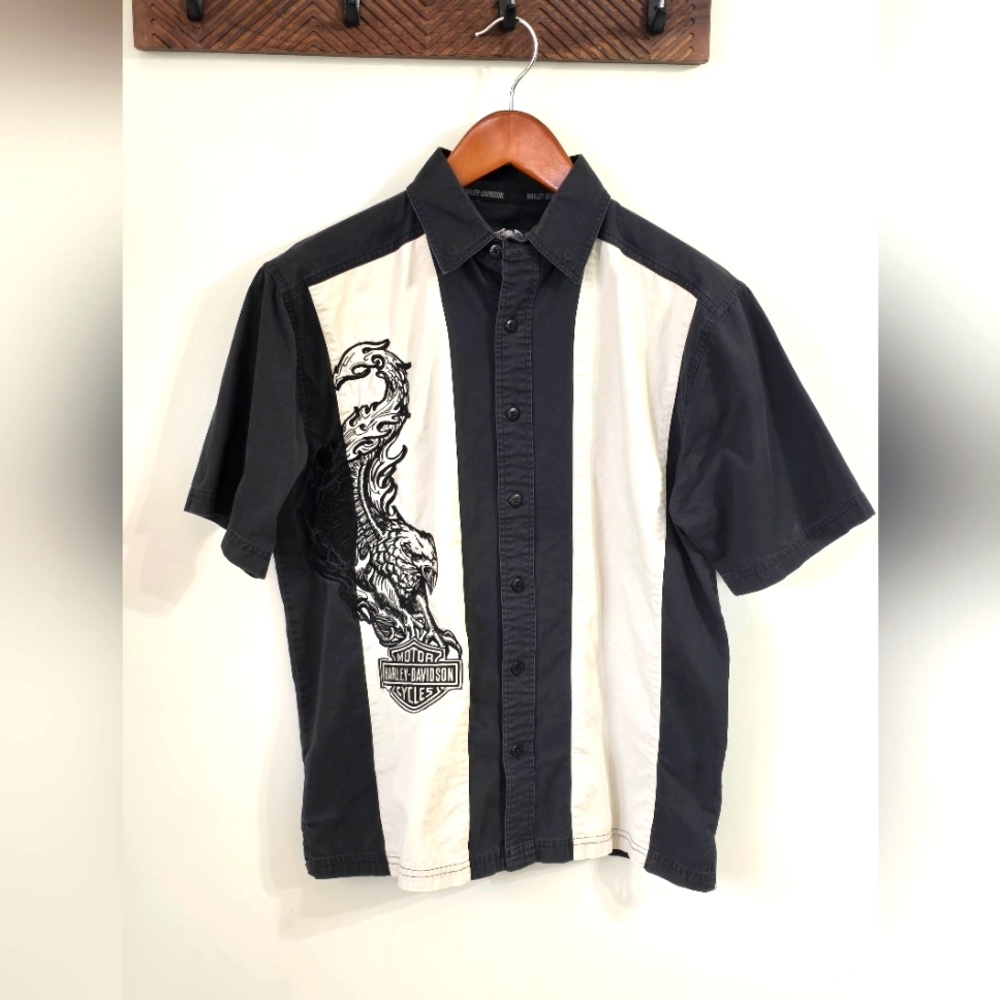 Harley-Davidson Vintage Men's Button-down Embroidered Eagle Shirt Size Medium